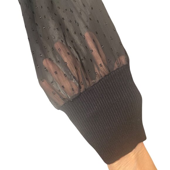 Calvin Klein Black Sweater With Sheer Polka Dot Sleeves M Elegant Holiday Party - Picture 2 of 6